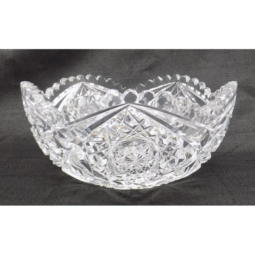 American Brilliant Period Fruit Bowl ABP Lead Crystal Vintage Saw Tooth Scallop